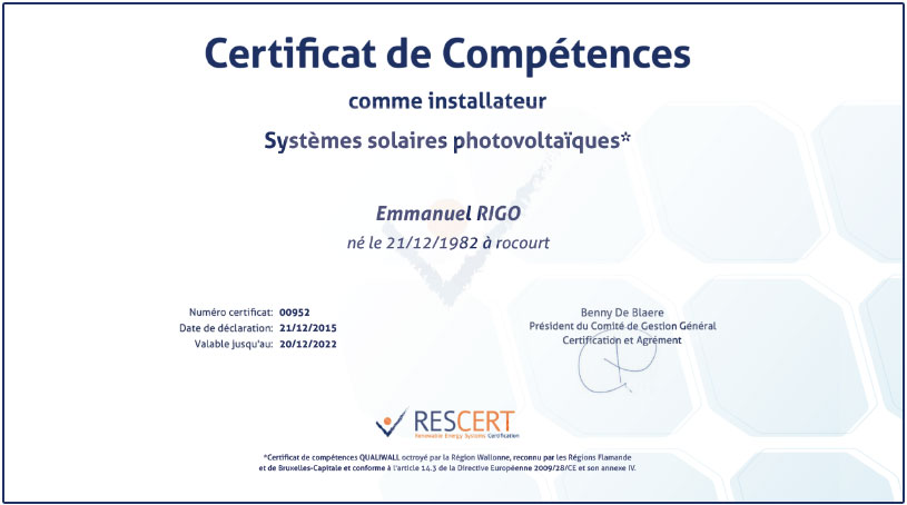 certificat installateur rescert